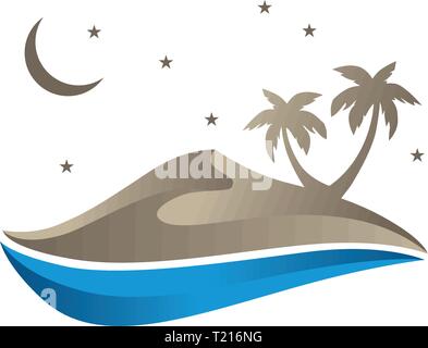 dune and sea, night scene. logo icon Stock Vector