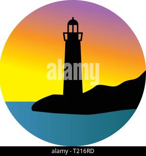 lighthouse and ocean waves, logo icon Stock Vector