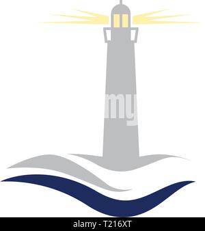 lighthouse and ocean waves, logo icon Stock Vector