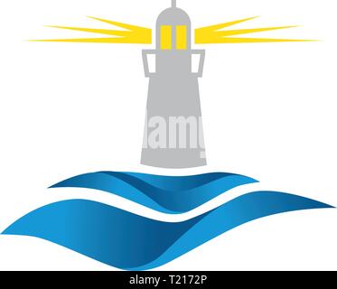 lighthouse and ocean waves, logo icon Stock Vector