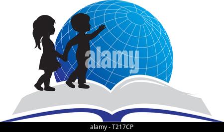 book, kids and globe, vector Stock Vector