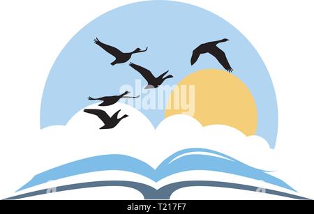 open book with birds and sunny sky Stock Vector