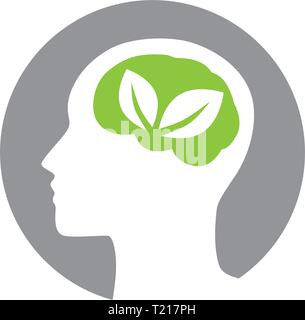 abstract, leaves inside human brain, logo icon Stock Vector