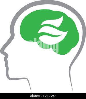 abstract, leaves inside human brain, logo icon Stock Vector