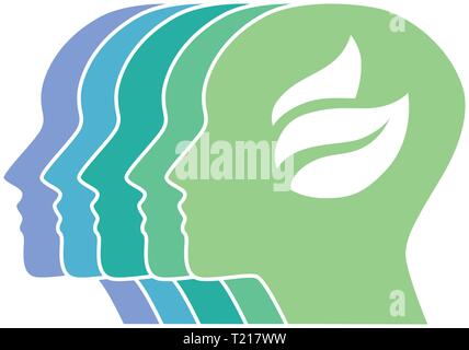 abstract, leaves inside human brain, logo icon Stock Vector