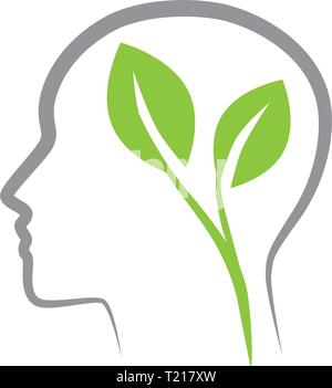 abstract, leaves inside human brain, logo icon Stock Vector