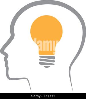 light bulb inside human head Stock Vector