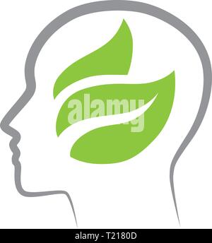 abstract, leaves inside human brain, logo icon Stock Vector