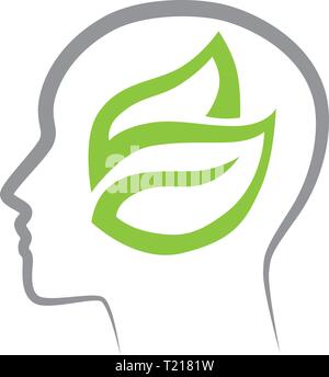 abstract, leaves inside human brain, logo icon Stock Vector