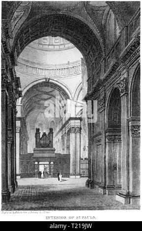 An engraving of the Interior of St Pauls Cathedral,  London UK scanned at high resolution from a book published in 1814. Believed copyright free. Stock Photo