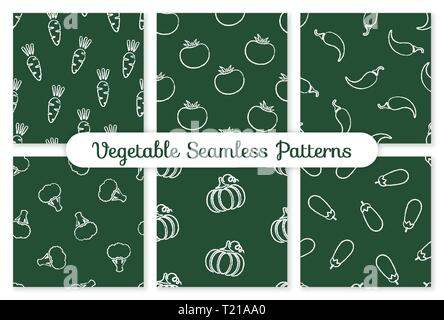 Decorative seamless chalk contour chilli vegetable pattern. Retro background with chalk silhouette chili pepper vegetables on green chalkboard. Seamless vector illustration for vegetarian menu pattern Stock Vector