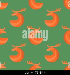 Stylized Red Deer Seamless Pattern Stock Vector