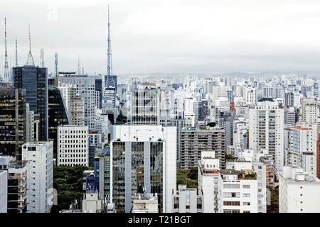The skyline of central Sao Paulo looking south from Avenida Paulista into Jardins Stock Photo
