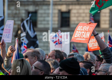 London, UK. 29th Mar 2019. A pro Brexit and Leave means leave rally takes place, split between Whitehall (UKIP supporters led by Tommy Robinson) and Parliament Square (organised by Leave means leave). Credit: Guy Bell/Alamy Live News