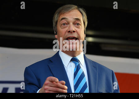 London, UK. 29th Mar, 2019. Nigel Paul Farage is a British broadcaster and former politician who was Leader of the UK Independence Party from 2006 to 2009 and 2010 to 2016 and Leader of the Brexit Party from 2019 to 202. Leave Means Leave Brexit Campaign holds rally in Westminster London UK on the 29th March 2019, which is the date the UK was supposed to leave the EU. Credit: Rupert Rivett/Alamy Live News Stock Photo