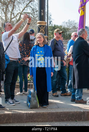 London, UK. 29th Mar, 2019. A lone pro Europe remainer at the Pro-Leave  rally in Parliament Square on the day that the UK was due to leave the European Union. Pic by Lisa Dawson Rees Credit: Phil Rees/Alamy Live News Stock Photo