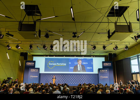 30 March 2019, Bavaria, Nürnberg: Markus Blume, Secretary General of the CSU, will speak at the CSU's European Party Congress. In view of the upcoming European elections, the CSU is holding a European party conference. One of the keynote speakers is the joint top candidate of CSU, CDU and EVP, CSU Vice Weber. Photo: Nicolas Armer/dpa Stock Photo