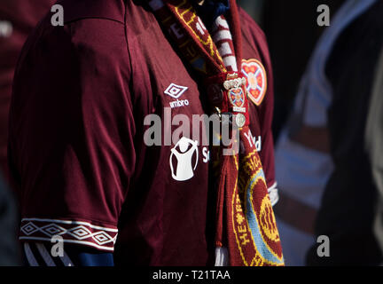 Edinburgh, UK. 30th Mar, 2019.  .  Hearts fans before the Ladbrokes Premiership match between Hearts and Aberdeen at Tynecastle Park on March 30, 2019 in Edinbugh, United Kingdom. ( Credit: Scottish Borders Media/Alamy Live News Credit: Scottish Borders Media/Alamy Live News Stock Photo