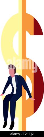 businessman sitting on dollar on white background vector illustration Stock Vector