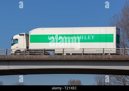 Laura Ashley truck and trailer. Travelling on the road network in the Midlands. Stock Photo