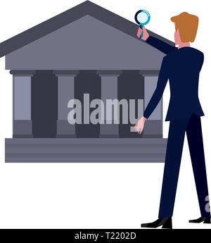 businessman with magnifier analysis bank vector illustration Stock Vector