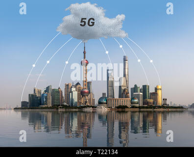 Cloud computing concept using Shanghai skyline Stock Photo