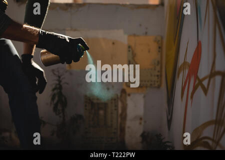 Hand Holding a Spray Can, Graffiti Artist at the Wall Stock Photo - Alamy
