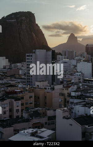 Two Brothers mountain view from Copacabana, Rio de Janeiro, Brazil. Stock Photo