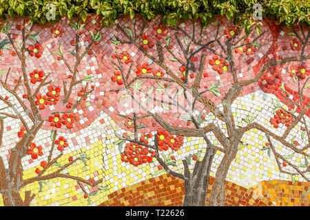 Hanoi Ceramic Mosaic Mural or Hanoi Ceramic Road. Vietnam. Depicting blooming trees. Stock Photo