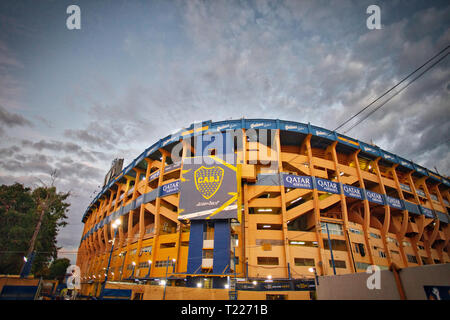 Buenos Aires, Argentina - March 30, 2019: Alberto J. Armando Stadium also called La Bombonera night view in La Boca, Buenos Aires, Argentina Stock Photo