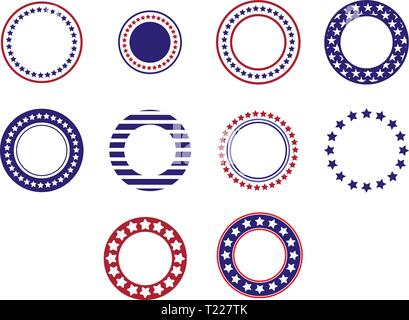A set of round monograms for US Independence Day. 4th of July Stock Vector