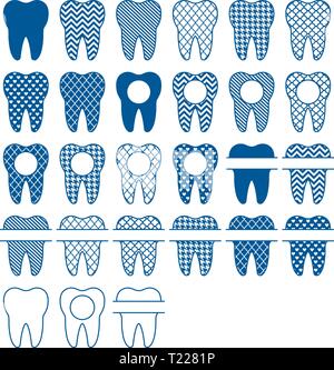 A set of twenty seven teeth silhouettes Stock Vector