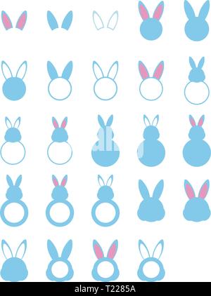 Set of twenty four bunny silhouettes with monograms for Easter. Rabbits printable. Stock Vector