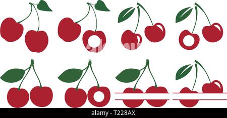 Vector illustration: A set of silhouettes of cherries. A set of cherries includes five monogram files. Stock Vector