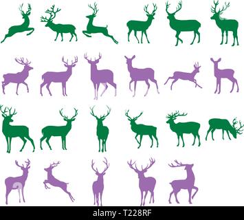 A set of twenty three deer silhouettes. Suitable for Christmas. Stock Vector