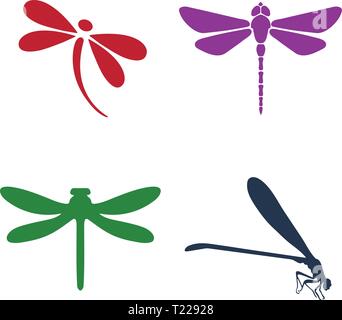 Four color dragonfly silhouettes Stock Vector