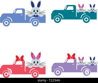 Cute Easter bunny in the truck Stock Vector