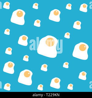Many fried eggs on blue Background. Funny Food Illustration of many fried eggs. Playful Food Background. Stock Photo