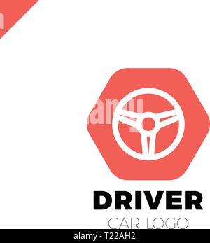Steering wheel in hexagon icon logotype. Driver abstract symbol logo Stock Vector