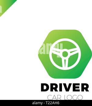 Steering wheel in hexagon icon logotype. Driver abstract symbol logo Stock Vector