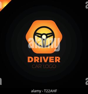 Steering wheel in hexagon icon logotype. Driver abstract symbol logo Stock Vector