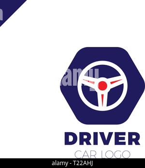 Steering wheel in hexagon icon logotype. Driver abstract symbol logo Stock Vector