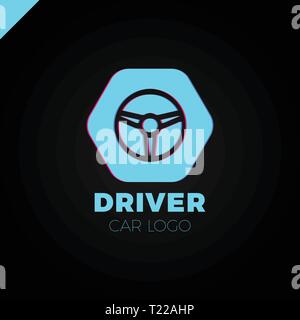 Steering wheel in hexagon icon logotype. Driver abstract symbol logo Stock Vector