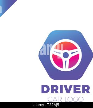 Steering wheel in hexagon icon logotype. Driver abstract symbol logo Stock Vector