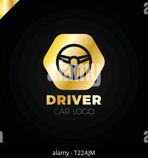 Steering wheel in hexagon icon logotype. Driver abstract symbol logo Stock Vector