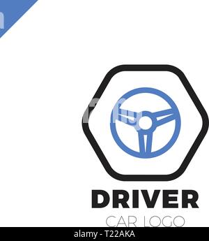 Steering wheel in hexagon icon logotype. Driver abstract symbol logo Stock Vector