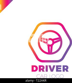Steering wheel in hexagon icon logotype. Driver abstract symbol logo Stock Vector