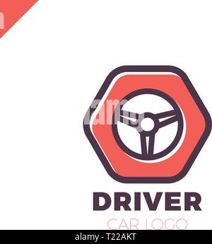 Steering wheel in hexagon icon logotype. Driver abstract symbol logo Stock Vector