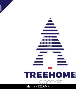 New Year or Christmas Tree in line style with home logo. Negative space logotype Stock Vector