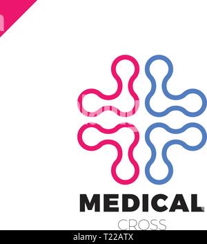 Medical logo with cross icon. Abstract doctor tech logotype connect Stock Vector
